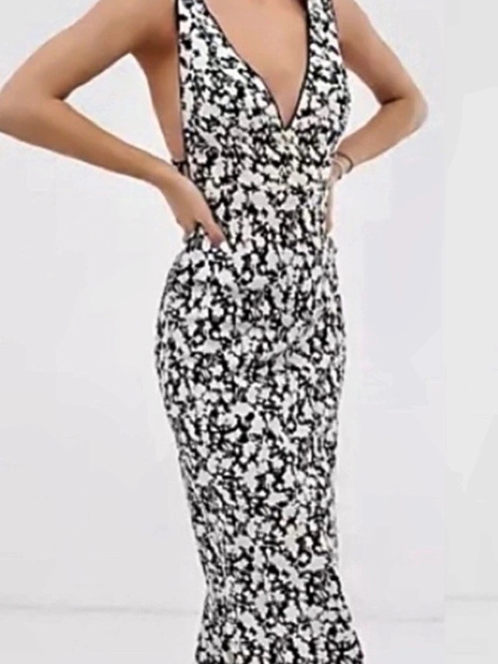 Free People Floral Midi Dress in Black & White Size